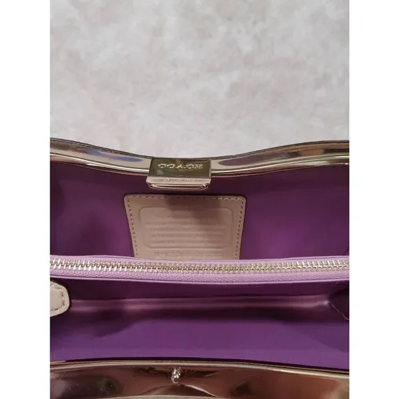 Coach metallic leather, tan, gold-toned clasp clutch, NWOT